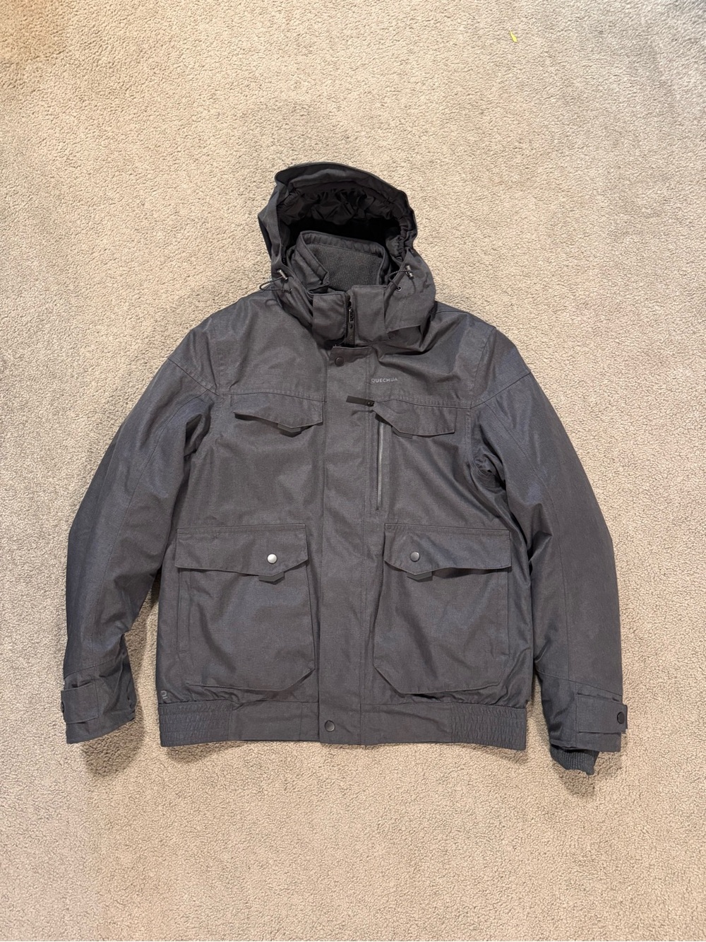 Quechua Men's Dark Gray Hooded Ski Winter Jacket